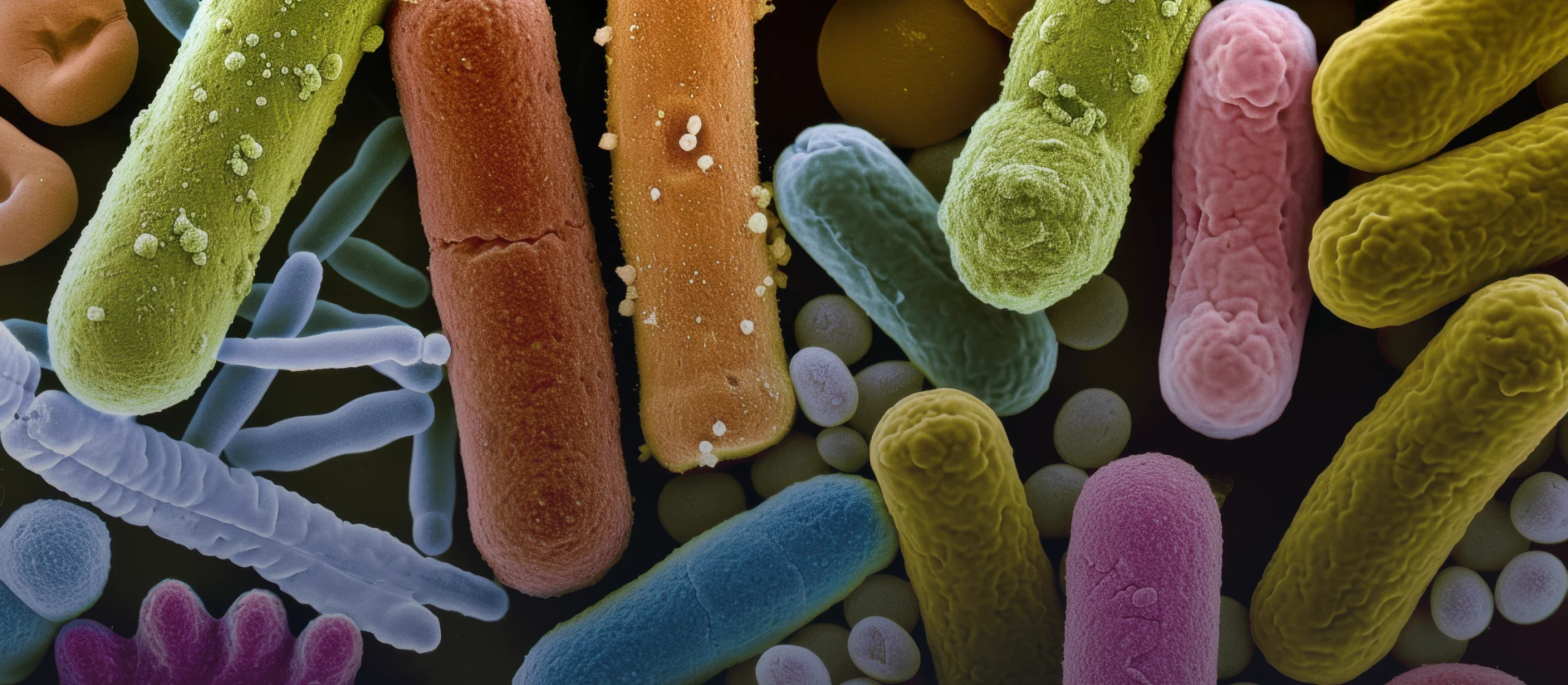 Batteri colorati a forma di bastoncello osservati al microscopio elettronico